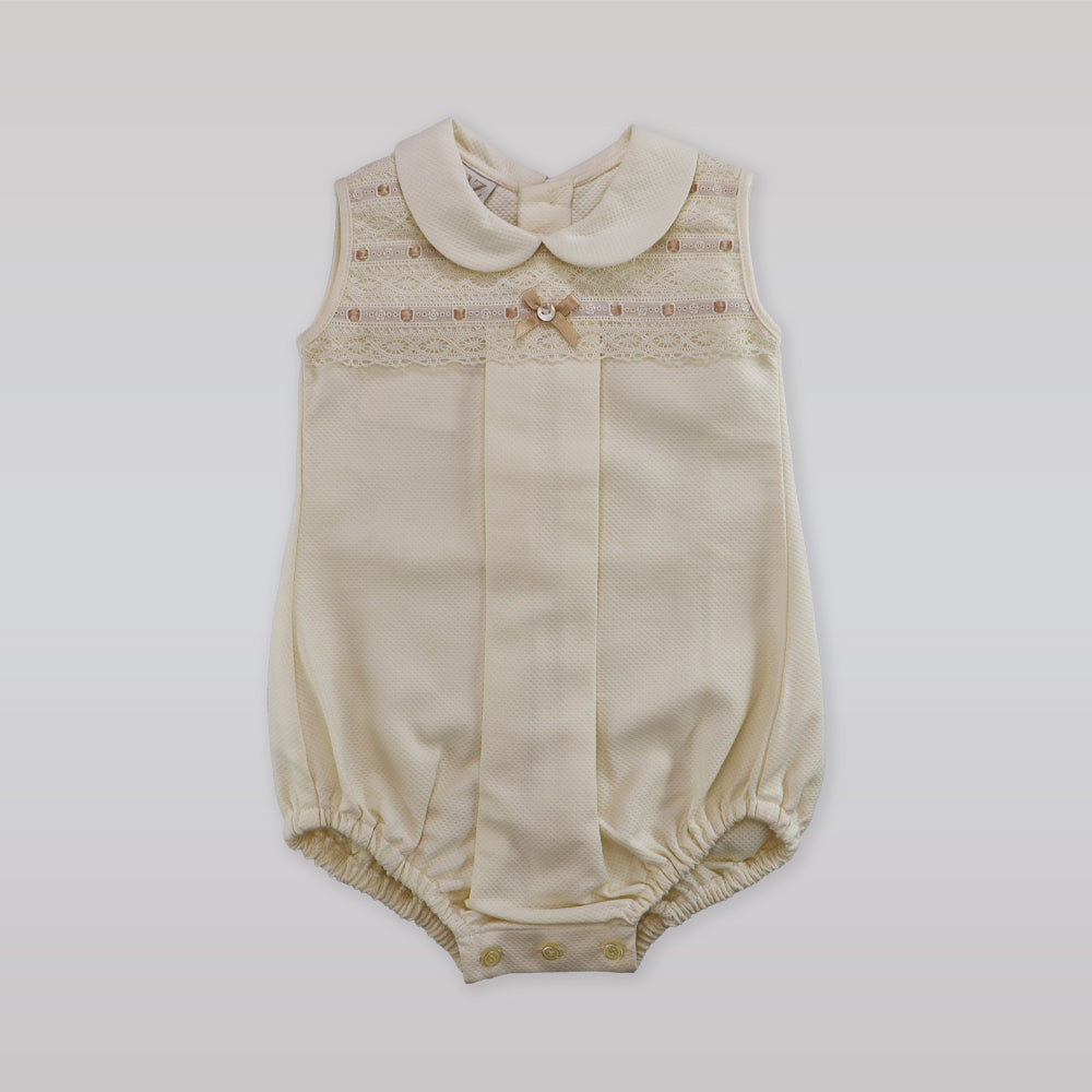 Paz Rodriguez White Woven Copitos Romper for Newborn Baby Infants