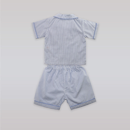 Rachel Riley Baby Blue Checkered Cotton Striped Dungarees