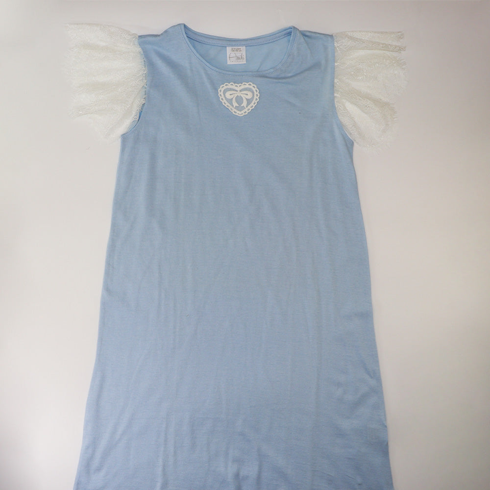 AMIKI Girls Gloria Frosty Blue Cotton Nightgown Luxury Sleepwear