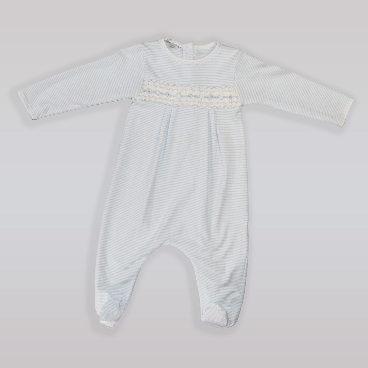Magnolia Baby Blue Striped Smocked Pima Cotton Baby Footie