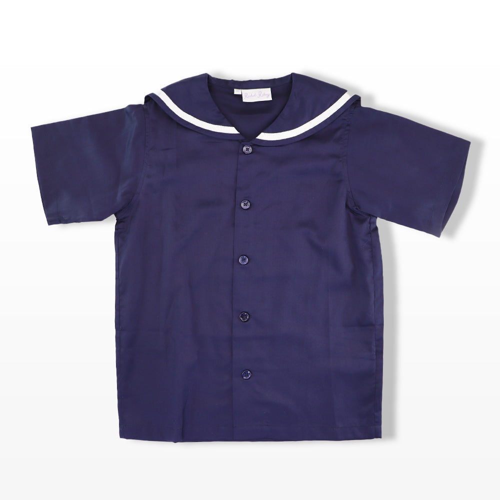 Rachel Riley Classic White Cotton Sailor Shirt with Navy Trim