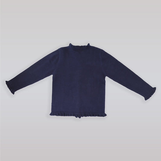 Rachel Riley Girls Navy Blue Frill Trim Cotton Cardigan