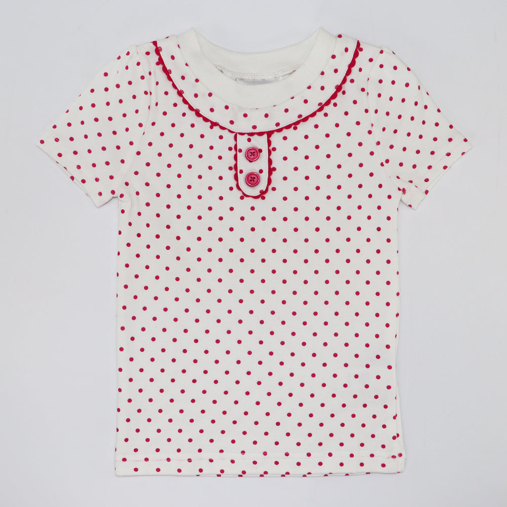 Rachel Riley Girls Pink Polka Dot Cotton Pajama Set