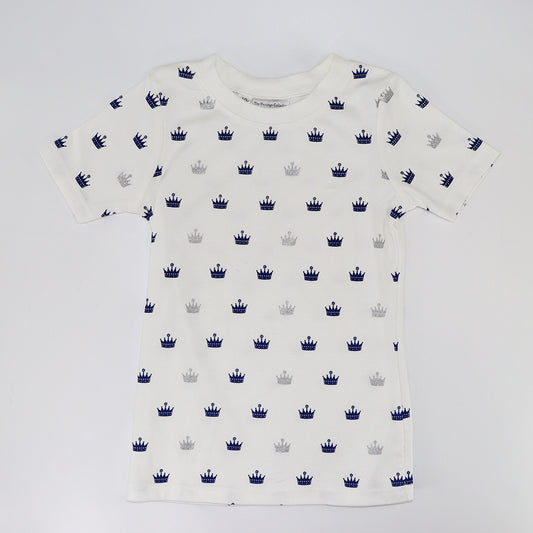 Rachel Riley Crown Print Jersey Pyjamas Ivory and Navy Set