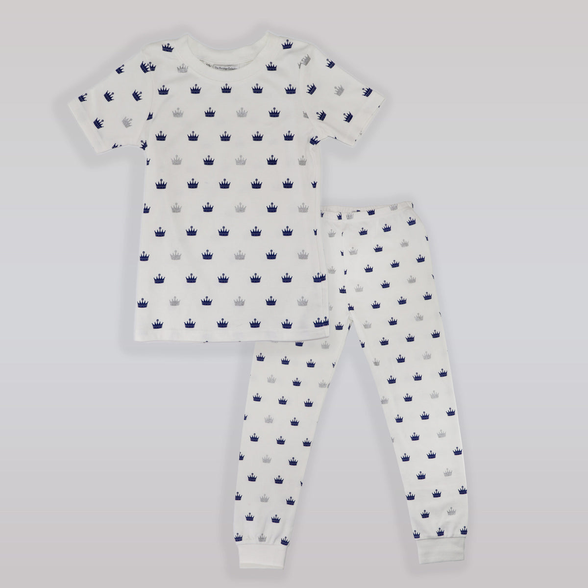 Rachel Riley Crown Print Jersey Pyjamas Ivory and Navy Set