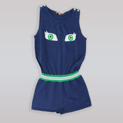 I Love Gorgeous Navy Blue Knitted Playsuit for Little Girls