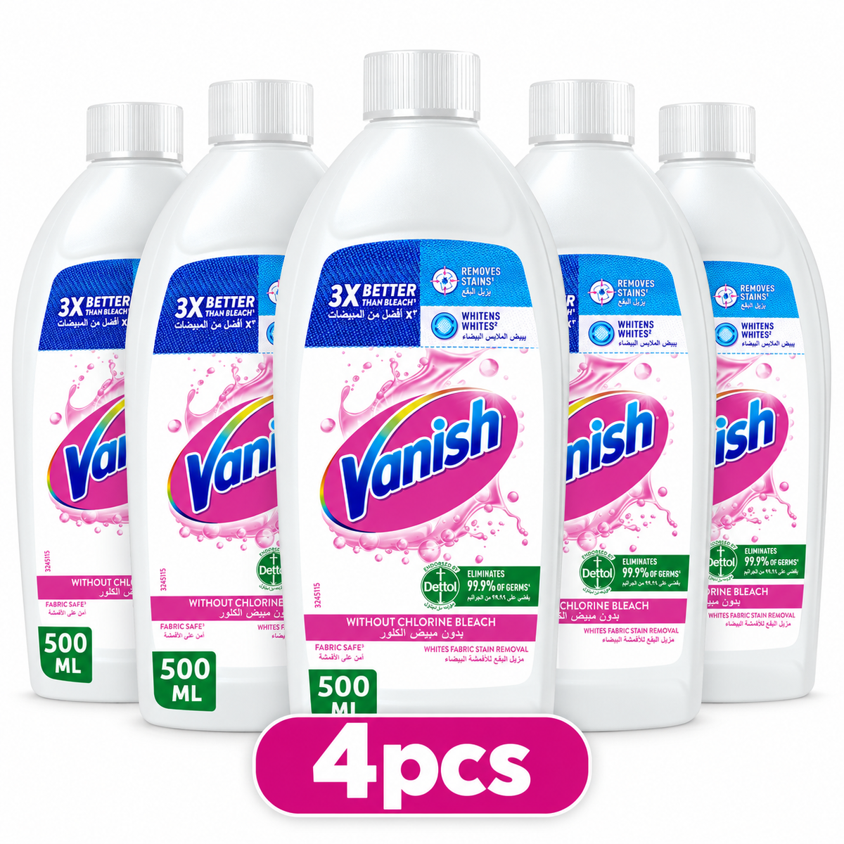 Vanish White Liquid Stain Remover 495ml x 4pcs  – Powerful Laundry Care