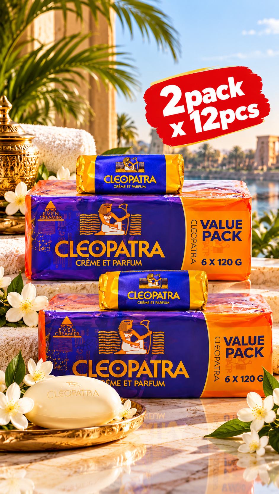 Cleopatra Cream Soap 120g 2Pack x 12pcs  – Gentle Cleansing & Soft Skin Care