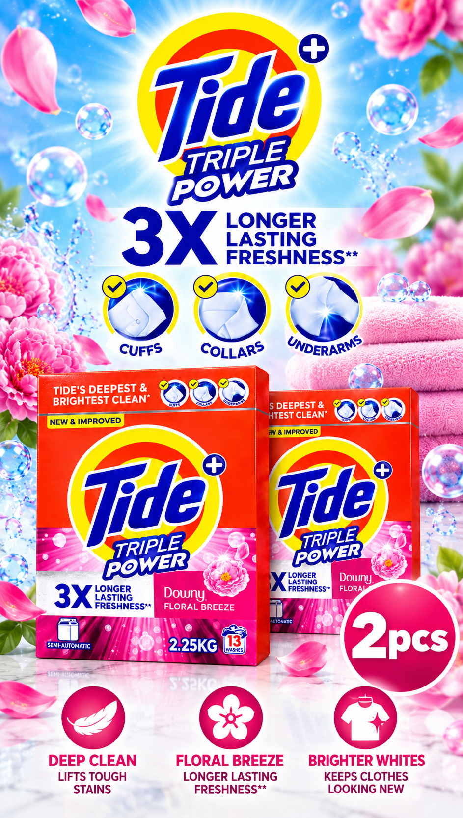Tide Triple Power Green 2.25kg – Fresh Lavender Laundry Care 2pcs