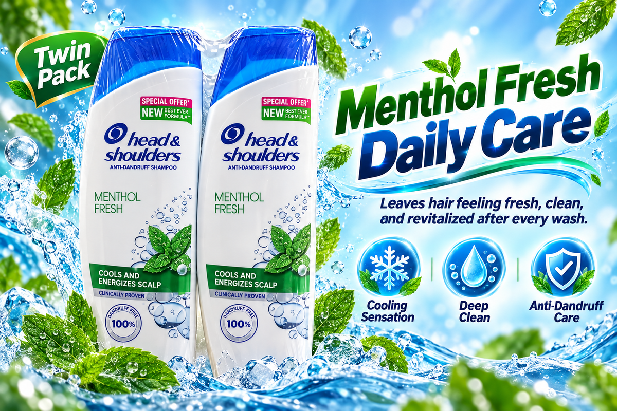 Head & Shoulders Refreshing Menthol Shampoo 400ml x 4pcs  – Cooling Anti-Dandruff Care
