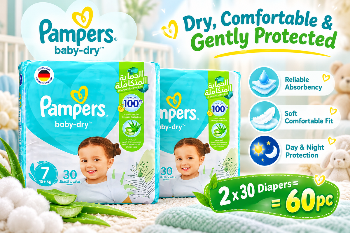Pampers Mega Rash Protect Size 7 – 2× 30 Diapers, 60PC Value Pack
