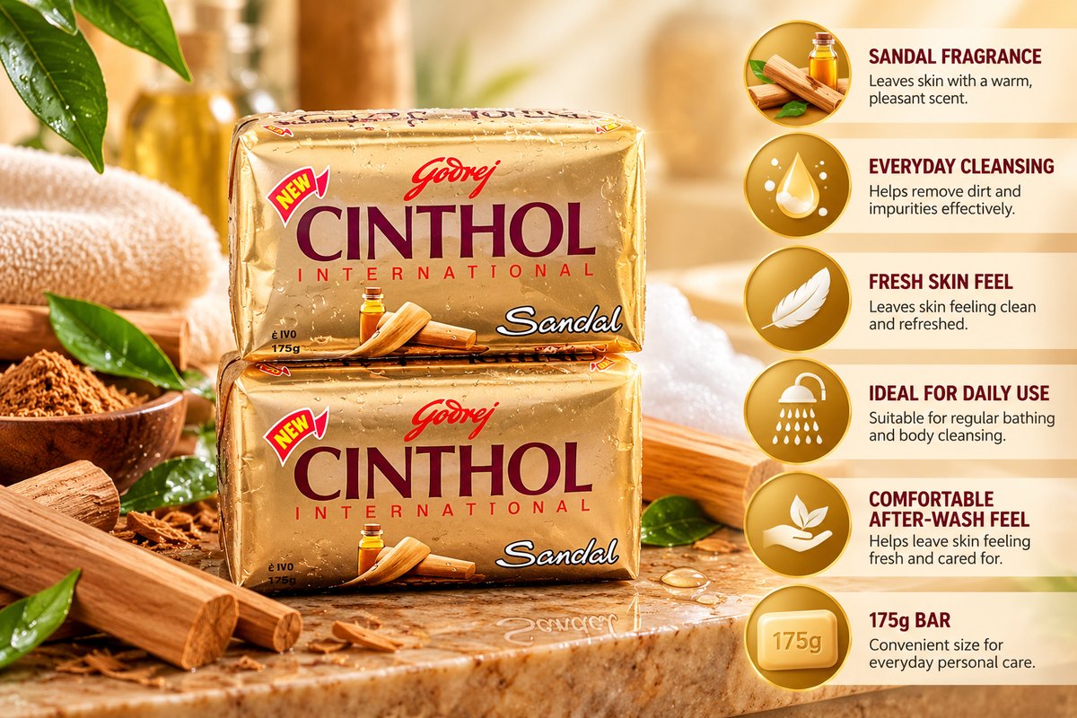 Cinthol Sandal Soap 175g  x 12 pcs – Fresh Cleansing with Sandal Fragrance