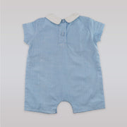 Annafie London Blue Checked Cotton Romper with Hand Smocked Rabbit