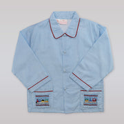 Annafie London Boys Blue Striped Cotton Car Embroidery Pyjama Set