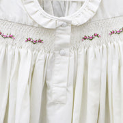 Annafie London Girls Pink Rose Smocked Dress White Collar