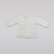 Paz Rodriguez Long Sleeve White Knit Baby Sweater 3M