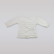 Paz Rodriguez Long Sleeve White Knit Baby Sweater 3M