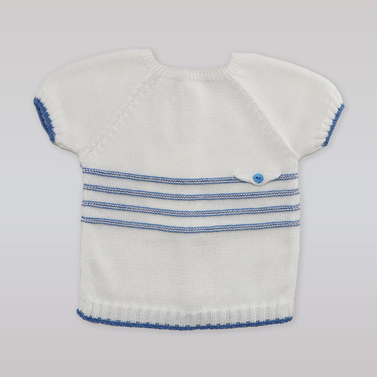 Paz Rodriguez Baby Nautical Anchor Short Sleeve White Knit Sweater