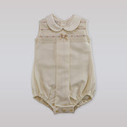 Paz Rodriguez White Woven Copitos Romper for Newborn Baby Infants
