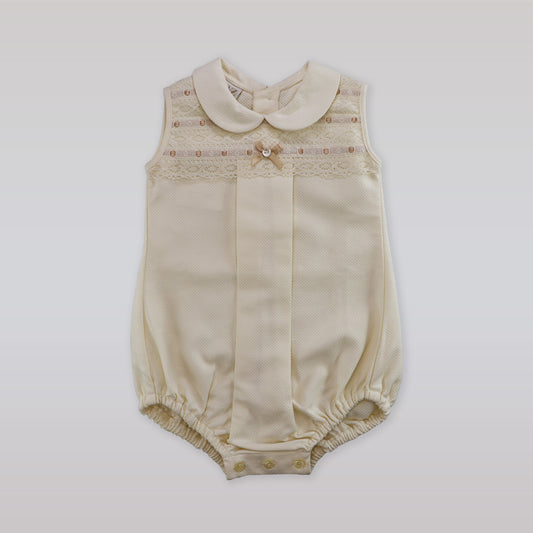 Paz Rodriguez White Woven Copitos Romper for Newborn Baby Infants