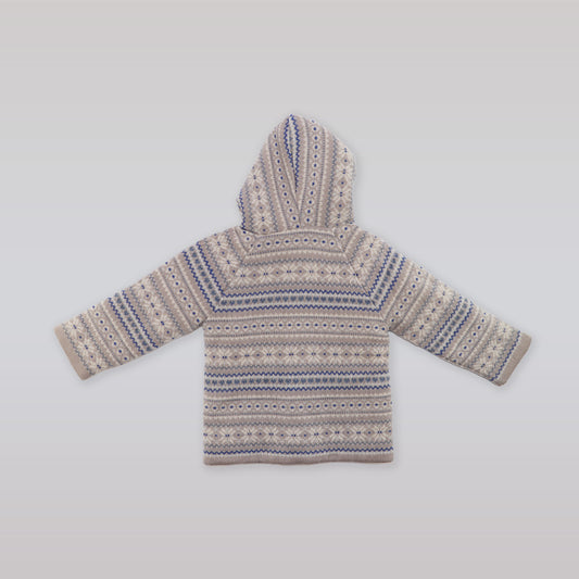 Paz Rodriguez Baby Hooded Knit Coat in Porcelain Hazelnut