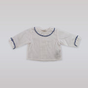 Paz Rodriguez Baby White Cotton Blouse with Blue Trim Detail