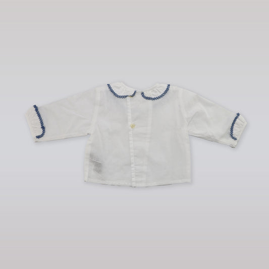 Paz Rodriguez White Cotton Baby Blouse with Elegant Ruffled Collar