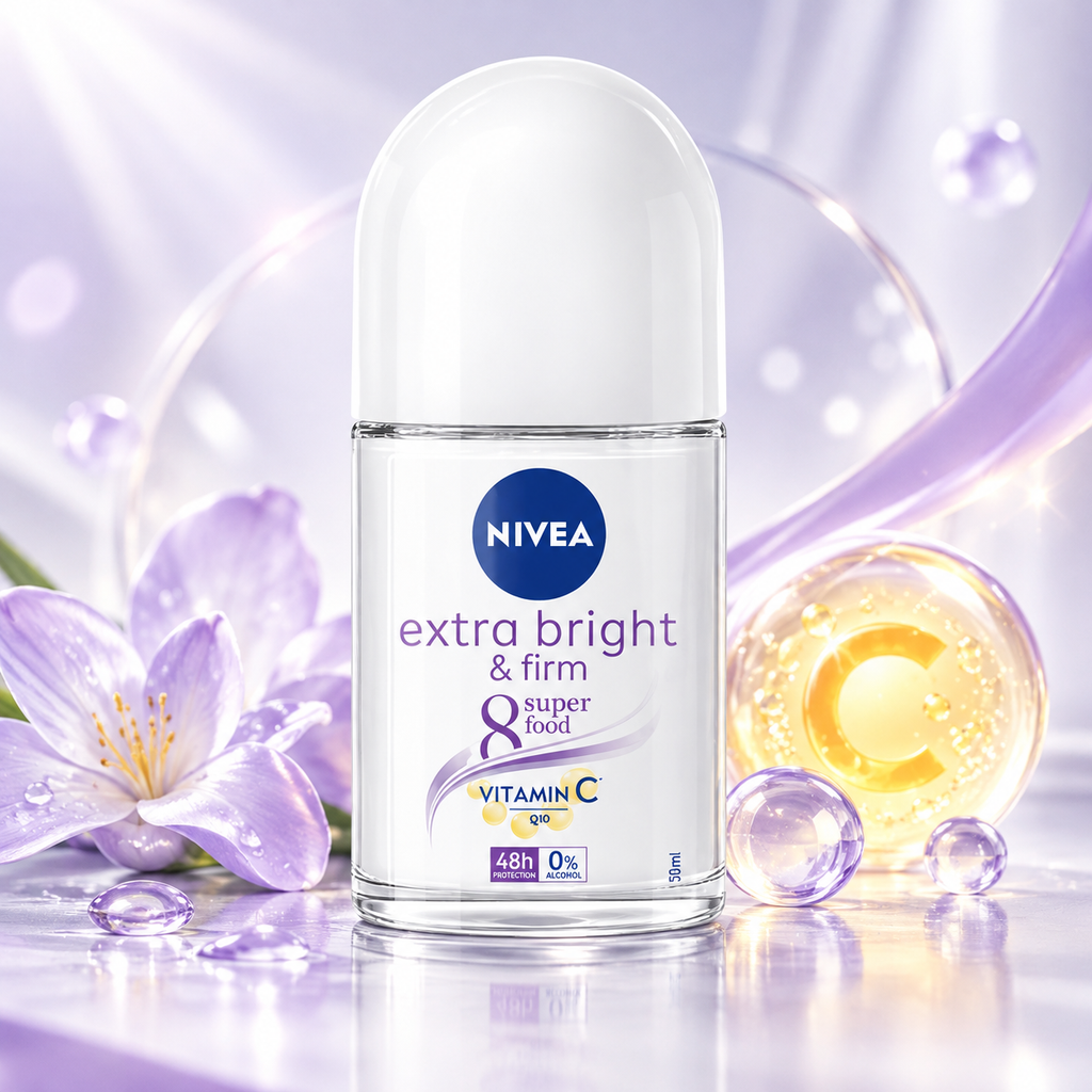 NIVEA Extra Brightening Underarm Roll-On Deodorant | 4 x 25ml