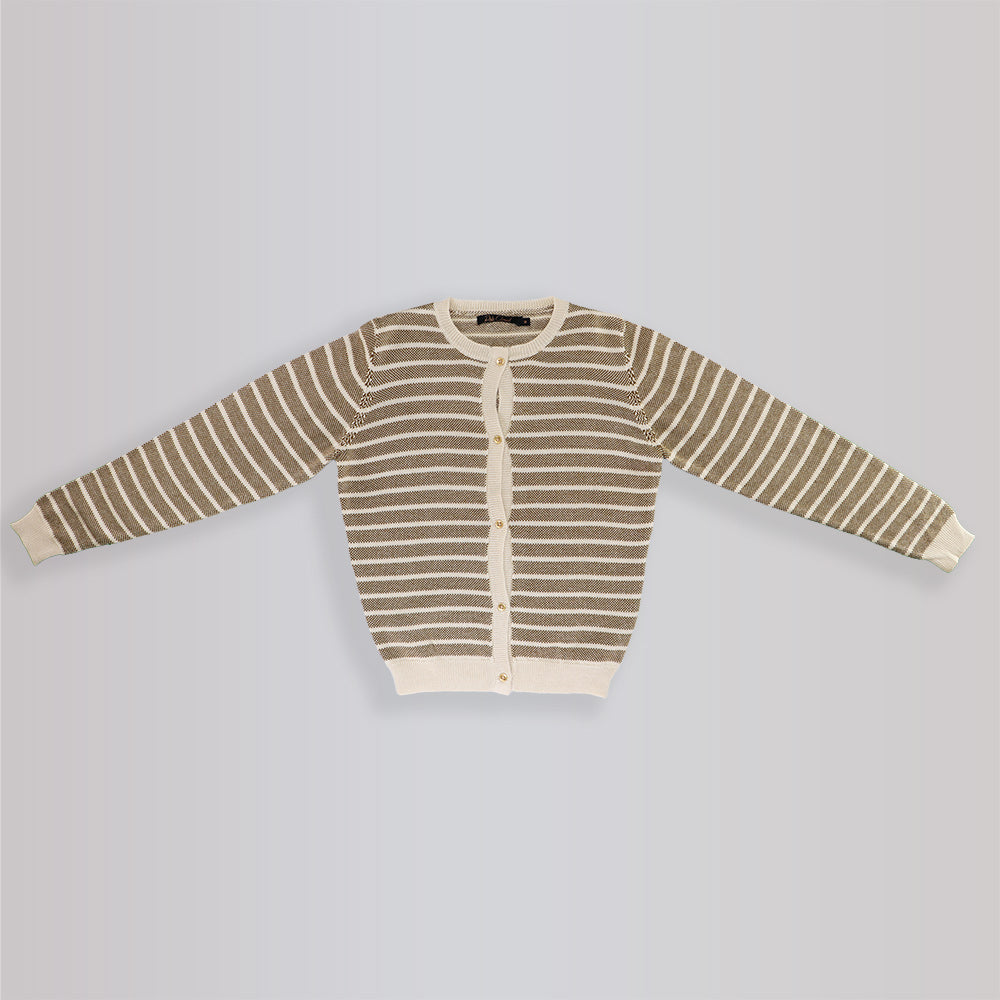 Pale Cloud Luxury Olive Striped Knit Button Cardigan for Children