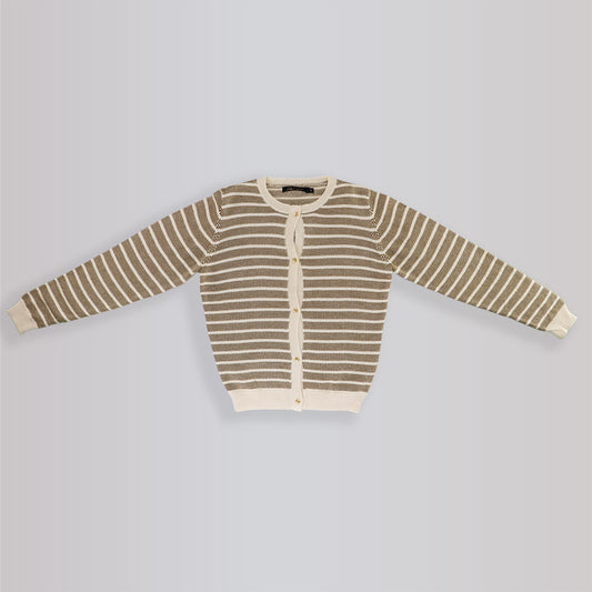 Pale Cloud Girls Olive Striped Knit Button Down Cardigan Sweater