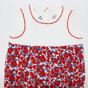Petit Bateau Baby Red Flower Print Cotton Bloomer Romper Jumpsuit
