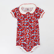 Petit Bateau Red Floral Short Sleeve Cotton Baby Body Suit