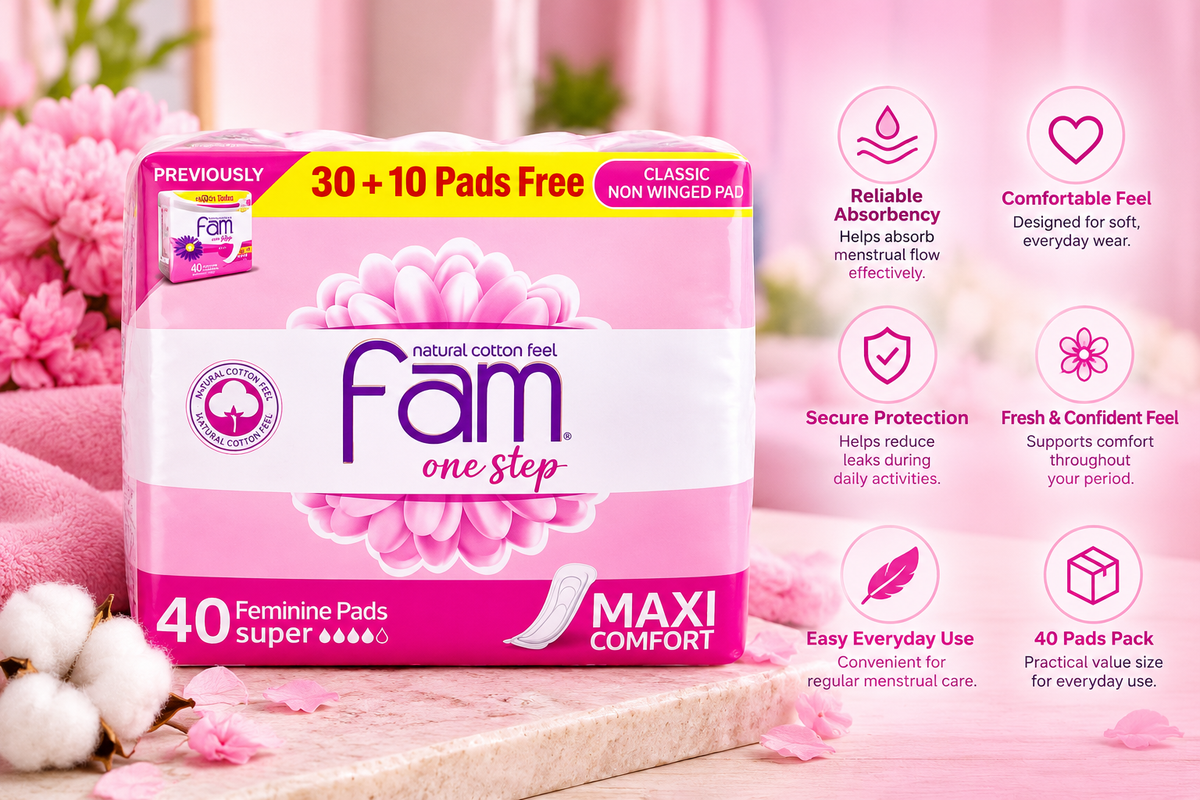 Fam Maxi Pads One Step Pink 40PC x 2pack  – Comfortable Everyday Protection