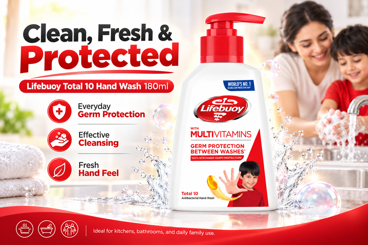 Lifebuoy Total 10 Handwash 180ml – Clean, Fresh & Protected Hands 6pcs