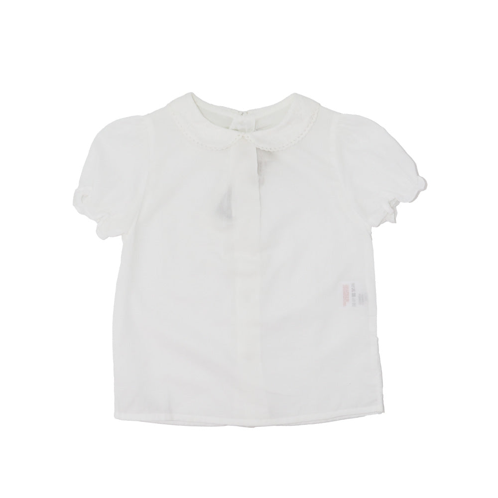 Purete Du Bebe Elegant White Cotton Ruffle Trim Baby Blouse