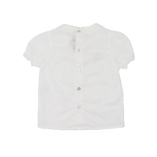 Purete Du Bebe Elegant White Cotton Ruffle Trim Baby Blouse