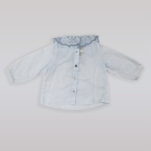 Purete Du Bebe Blue Patterned Cotton Blouse for Toddler Girls