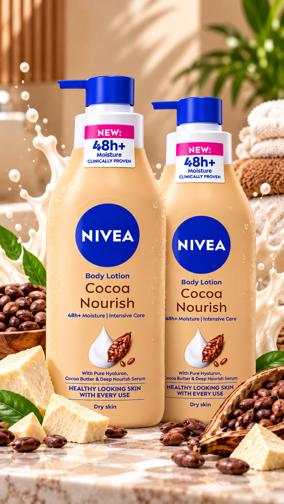Nivea Cocoa Butter Body Lotion 400ml 2pcs  – 48H Deep Moisture Care