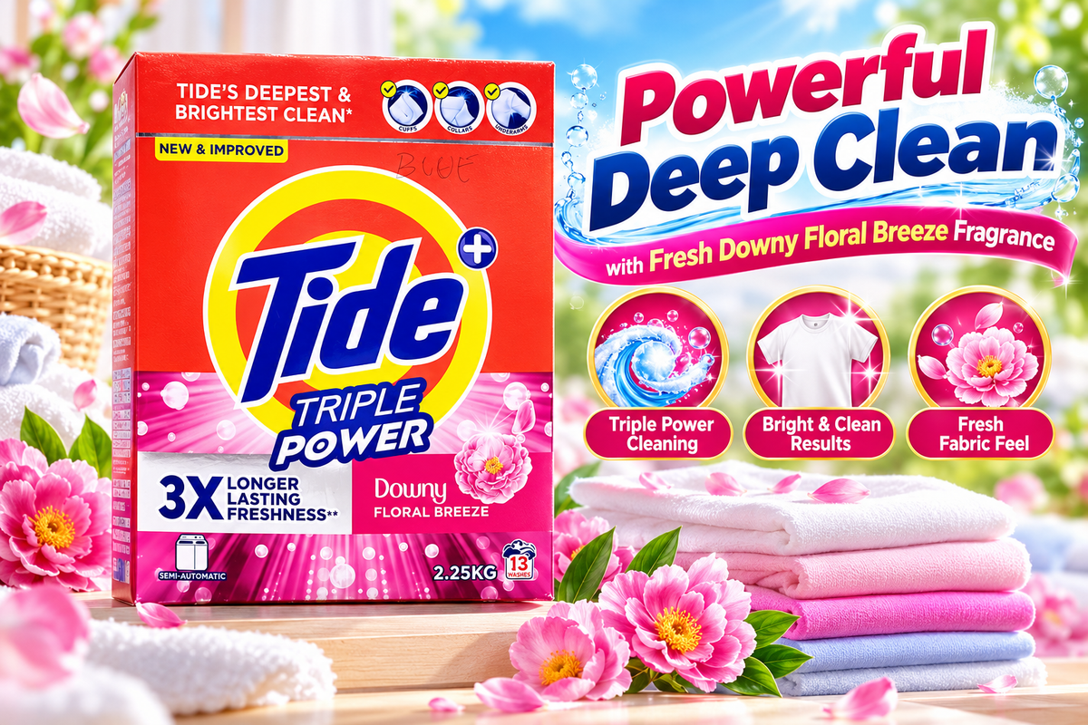 Tide Triple Power Blue 2.25kg – Deep Clean with Floral Breeze Freshness 2pcs