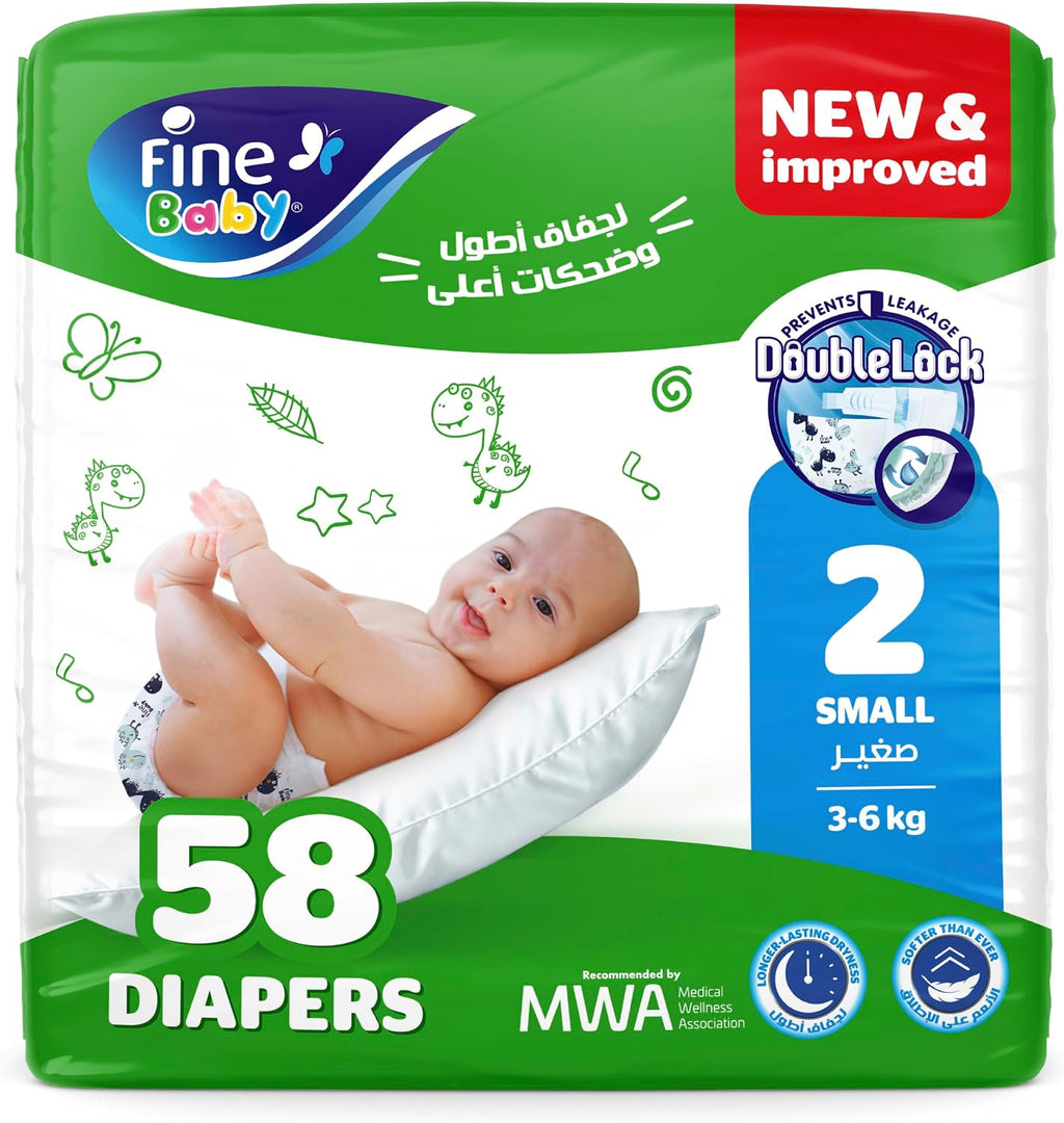 Fine Baby Diapers, Size 2, Small, 3-6 kg, 58 Diaper