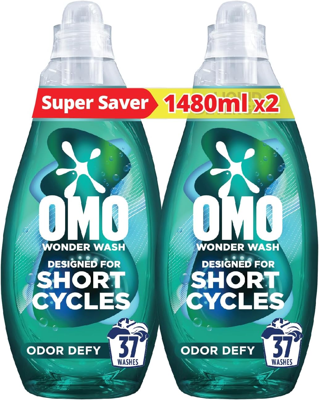 OMO Wonder Wash Liquid Laundry Detergent, Odor Defy, 1480ml (Pack of 2)
