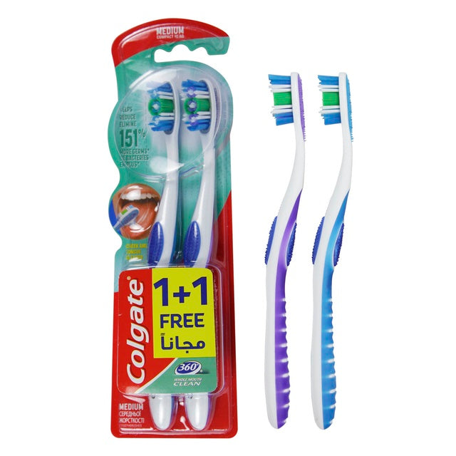 Colgate 360 Degree Whole Mouth Clean Manual Toothbrush - Medium (2 Pack)