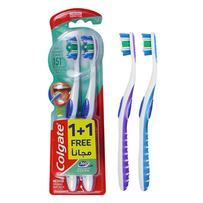 Colgate 360 Degree Whole Mouth Clean Manual Toothbrush - Medium (2 Pack)