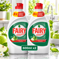 Fairy Dishwashing Liquid Soap - Green Apple Scent (Dual 600ml Value Pack)