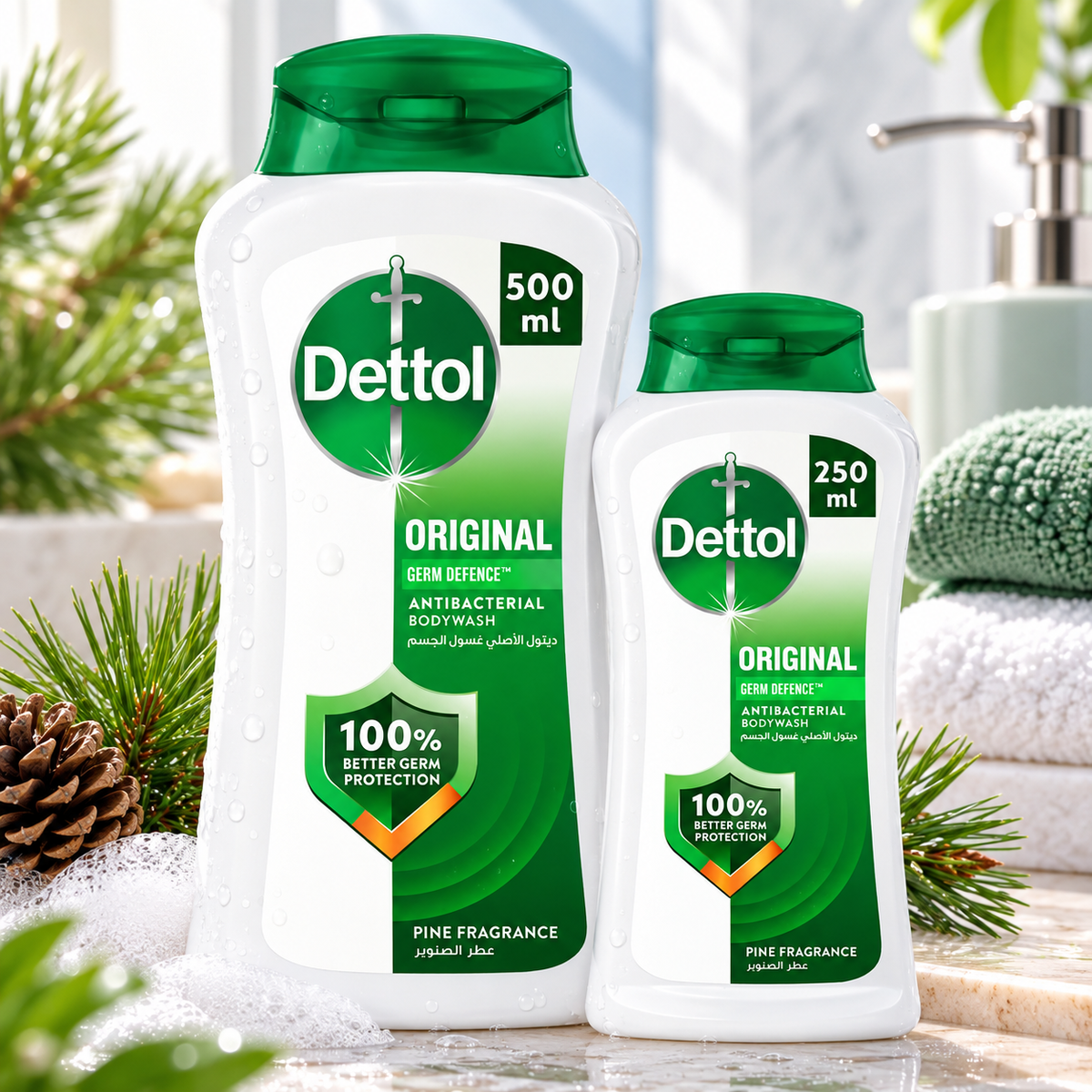 Dettol Germ Protection Shower Gel Set - Pine Fresh (250ml & 500ml Combo)