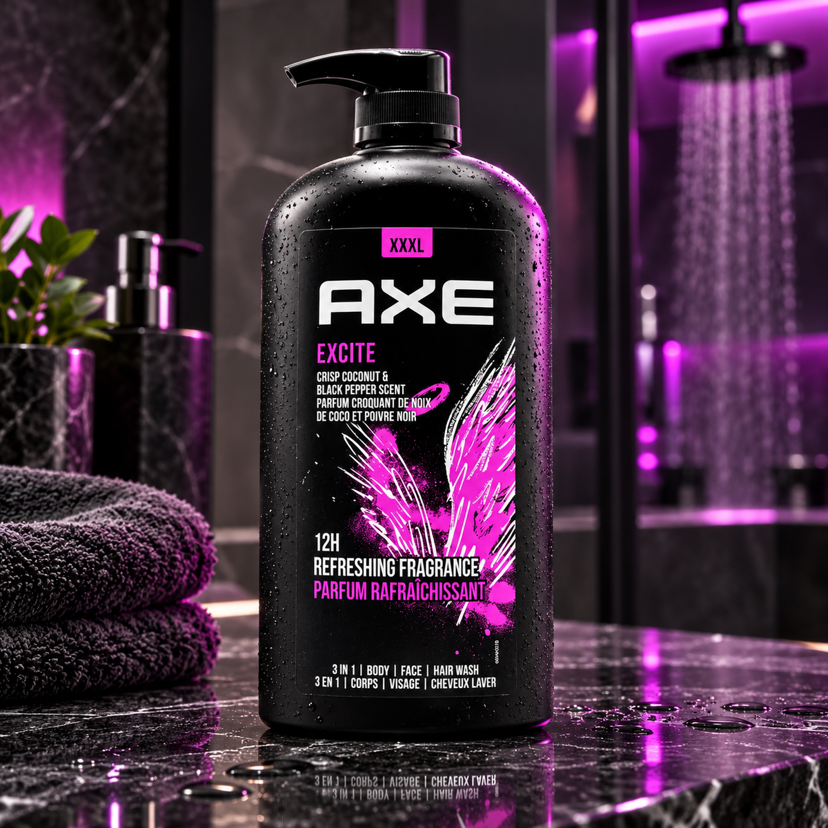 Axe Excite Daily Fragrance Cleanser for Hair, Face and Body - 1L Bottle