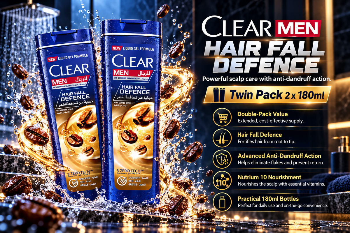 Clear Men Hair Fall Defence Anti-Dandruff Shampoo | Twin Pack (2 x 180ml)