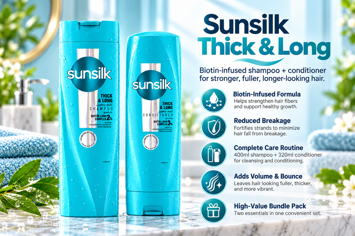 Sunsilk Thick & Long Hair Care Duo | Shampoo 400ml & Conditioner 320ml Bundle