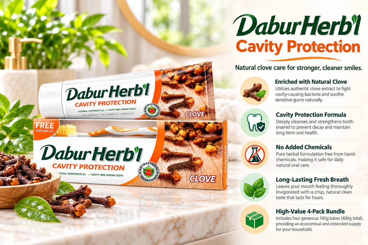 Dabur Herbal Clove Toothpaste | Cavity Protection | 4 x 100g (Pack of 4)