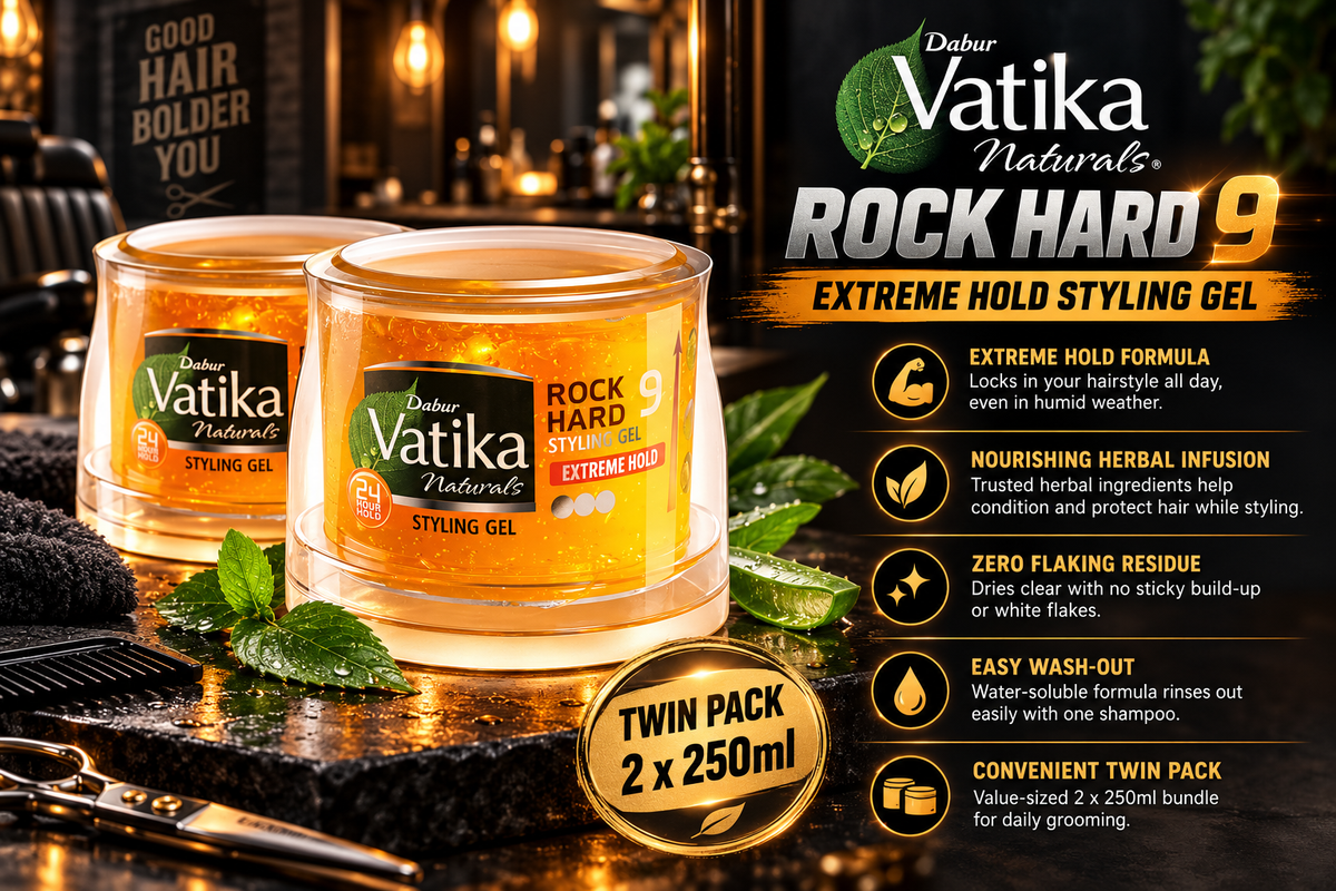Dabur Vatika Extreme Hold Styling Hair Gel | Twin Pack (2 x 250ml)
